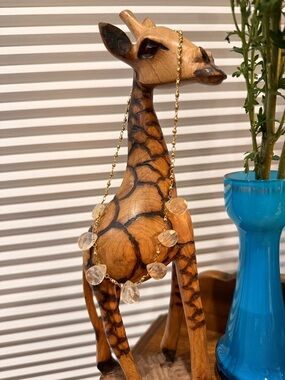 Beaded Gold Chain Necklace with Clear Teardrop Stones